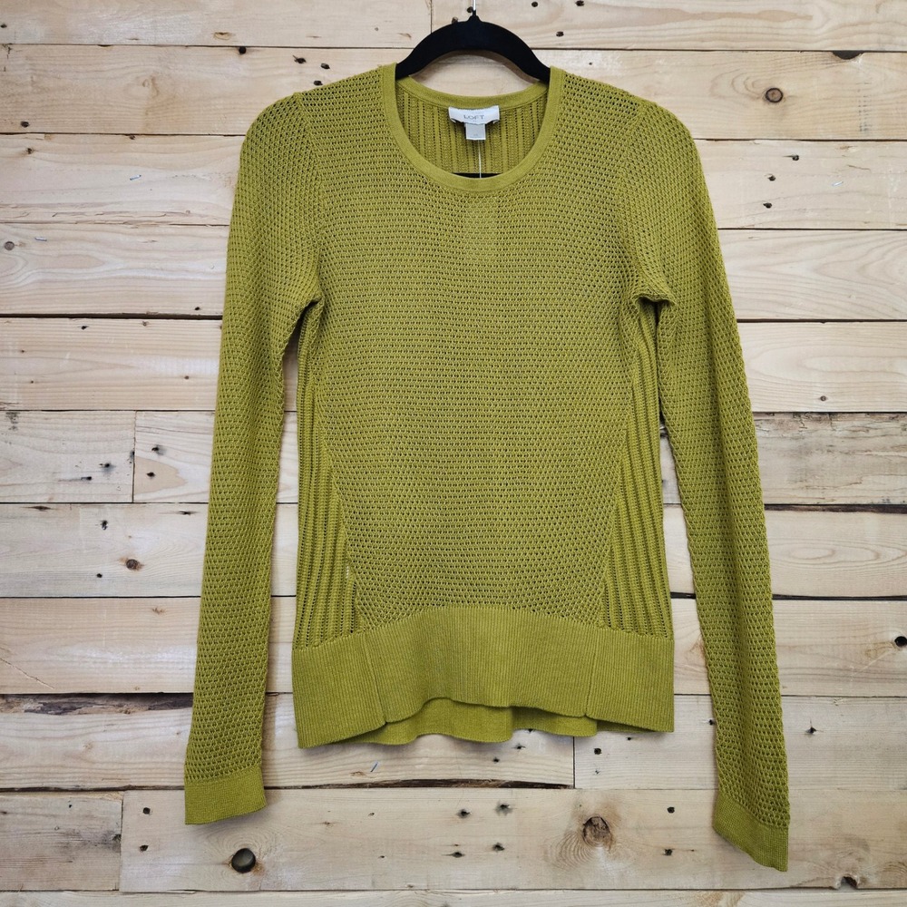 LOFT Outlet Womens XS Chartreuse Green Mixed Knit Cotton Pullover Sweater NWT